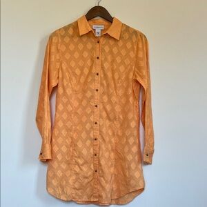 Soft Surroundings pastel Orange Patterned  Button-Down Shirt tunic 100% cotton S